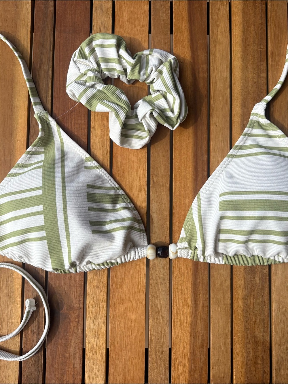 SMALL NWT Green White Bikini Scrunchie Set Matcha Stripe Beaded WILOTHELABLE